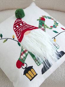 1pc Christmas Gnome Embroidered Throw Pillow Cover For Indoor Decoration, Christmas Decorative Pillow Sham, Pillow Insert Not Included - Multicolor - View 6