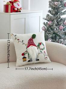 1pc Christmas Gnome Embroidered Throw Pillow Cover For Indoor Decoration, Christmas Decorative Pillow Sham, Pillow Insert Not Included - Multicolor - View 4