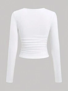 AiTyi Women's Top, Well Fitted, Casual Daily, Fleece Lining, Solid Color, Slimming, Fashionable, Versatile Y2K Style, Suitable For Graduation, Back To School, Christmas, Thanksgiving, New Year, Autumn/Winter, Stretchy Knit, Warm, Crew Neck T-Shirt