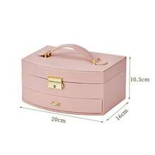 经典皮革珠宝盒带钥匙锁，天鹅绒衬里，带抽屉的桌面收纳盒，适用于耳环、项链、手链 - 适合女士和女孩的多功能半圆形收纳盒 - 彩色 - 查看 10