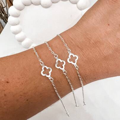 Pulseira de Prata 925 Trevo 8mm Vazado