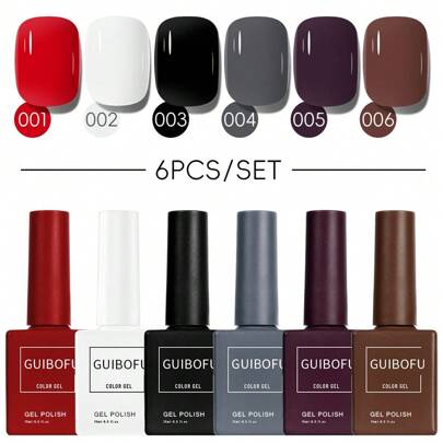Set di 6 smalti gel, finitura brillante autunnale, smalto semipermanente con glitter e paillettes, set di smalti per unghie da soak off UV, per manicure e arte di unghie, colore solido, una bottiglia da 15ml