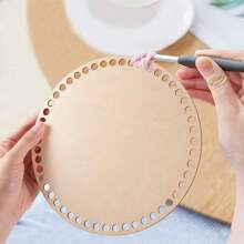 5pcs Unfinished Wooden Crochet Basket Bases - Blank Round Art Board, Suitable For DIY Knitting And Handicraft Projects