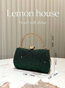 1 pieza Cartera de embrague con purpurina de lujo verde esmeralda decorada con rhinestones, bolso de mano elegante y formal para fiestas de noche, bodas, bailes de graduación, festivales de San Valentín - Verde Oscuro - Ver 4