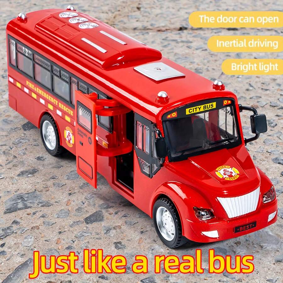 1pc Cool Bus Toy, Large Size School Bus Model With Sound And Light Effects, Pull-Back And Pull-Forward Functions, Open-Door Toy Car, Perfect For Birthday Toys, Thanksgiving, Christmas Gifts, And Easter Gifts,Back To School