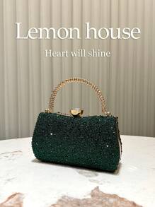 1 pieza Cartera de embrague con purpurina de lujo verde esmeralda decorada con rhinestones, bolso de mano elegante y formal para fiestas de noche, bodas, bailes de graduación, festivales de San Valentín - Verde Oscuro - Ver 5