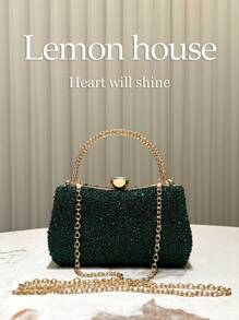 1 pieza Cartera de embrague con purpurina de lujo verde esmeralda decorada con rhinestones, bolso de mano elegante y formal para fiestas de noche, bodas, bailes de graduación, festivales de San Valentín - Verde Oscuro - Ver 3