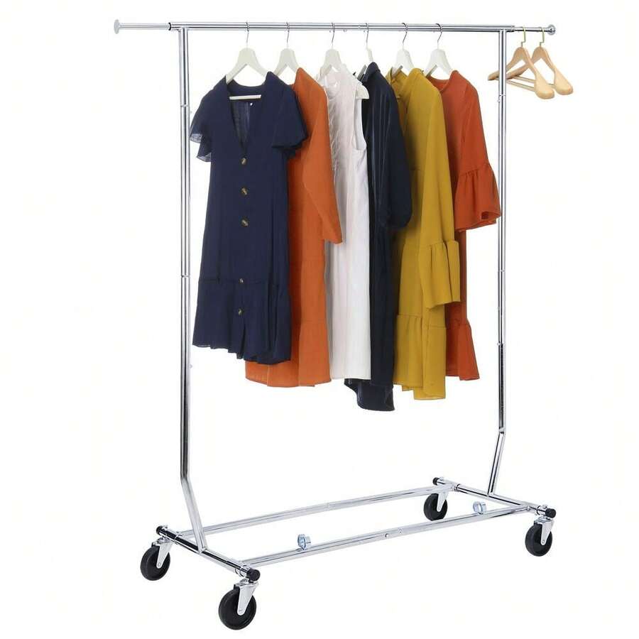 Rolling Garment Rack Collapsible Clothing Hanging On Wheels Silver