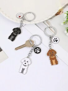 1 pièce Porte-clés mignon de dessin animé de caniche animal, accessoires de voiture de la Saint-Valentin, breloques de sac, décoration scolaire animale