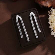 1 对奢华闪亮方晶锆石女士耳环，适合婚礼、生日、节日、派对场合 - 白色 - 查看 11