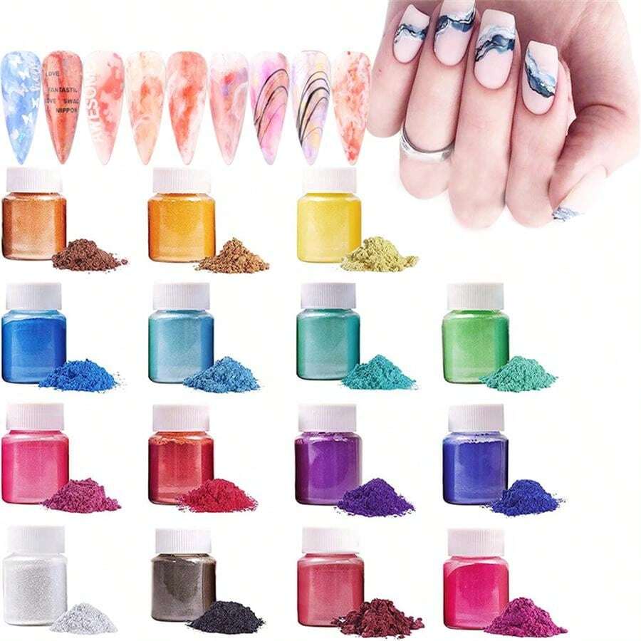 15色 15ml ミラー天然雲母ネイルパール パウダー染料エポキシ樹脂 石鹸 キャンドルDIYジュエリーメイキングクラフトパール顔料