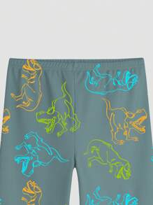 2pcs Tween Boy Snug Fit Dinosaur Print Long Sleeve Pajama Set - Multicolor - View 4