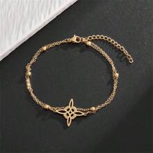 1pc Irish Witch Knot Stainless Steel Double Layer Adjustable Bracelet Elegant Charm Jewelry Birthday Gift - Multicolor - View 5
