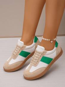 Giày thể thao nữ đế bằng thoải mái, giày thể thao thời trang có dây buộc, phù hợp cho các buổi tiệc. - Màu be - Xem 2