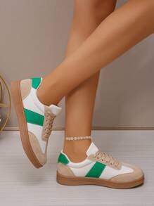 Giày thể thao nữ đế bằng thoải mái, giày thể thao thời trang có dây buộc, phù hợp cho các buổi tiệc. - Màu be - Xem 4