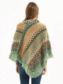 1pc Herringbone Tassel Shawl, Shawl Cape, Fashion Versatile Travel Poncho, Warm Scarf Wrap - Herringbone Fringed Shawl - View 4