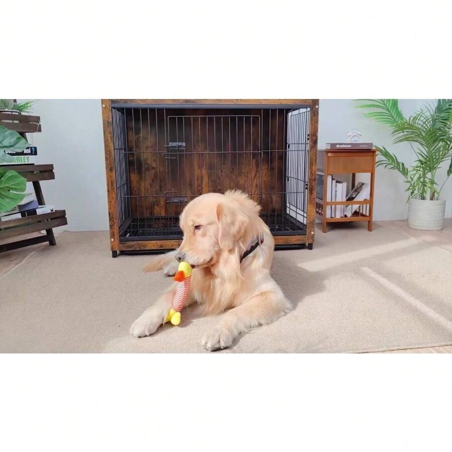 Super Large Retro Wooden Dog Crate Thick Wire Pet Cage Kennel Double