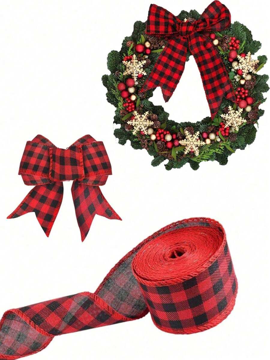 1 件 78.7 英寸 Buffalo 格子丝带装饰、黑色和红色格子圣诞树丝带、节日礼品包装丝带、DIY 花环、蝴蝶结、装饰丝带、圣诞树装饰、节日家居装饰、圣诞节和新年派对礼品包装丝带 - 彩色 - 查看 1