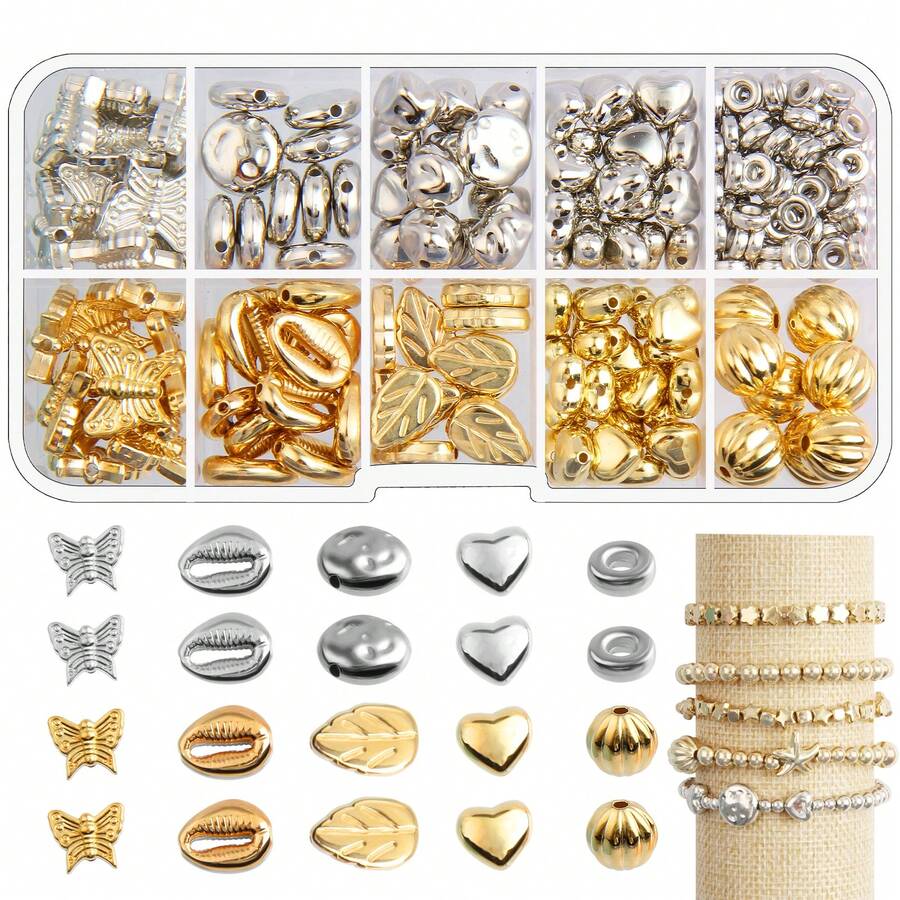 Hạt vàng giãn cách để làm đồ trang sức theo 3 kiểu, hạt tròn, hạt dẹt, vòng tay đính đá giãn cách, hạt để làm đồ thủ công DIY /Khoảng 630 chiếc/Khoảng 220 chiếc/Khoảng 445 chiếc - Nhiều màu - Xem 1