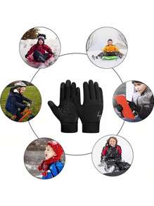 1 Pair 8-12 Years Old Kids Winter Warm Bike Gloves - Cold Weather Outdoor Cycling Running Skiing Gloves, Bike & Snow Slip-Resistant Warm Gloves With Touch Screen Sensitivity For Boys And Girls