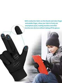 1 Pair 8-12 Years Old Kids Winter Warm Bike Gloves - Cold Weather Outdoor Cycling Running Skiing Gloves, Bike & Snow Slip-Resistant Warm Gloves With Touch Screen Sensitivity For Boys And Girls
