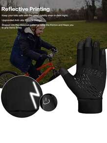 1 Pair 8-12 Years Old Kids Winter Warm Bike Gloves - Cold Weather Outdoor Cycling Running Skiing Gloves, Bike & Snow Slip-Resistant Warm Gloves With Touch Screen Sensitivity For Boys And Girls