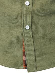 Men's Corduroy Color Block Plaid Long Sleeve Casual Business Shirt