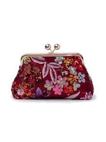Sequin Evening Bag Exquisitely Crafted Evening Bag With Asymmetrical Sequin Embroidery And Floral Motifs. Clutch Bag Ideal For Parties, Wedding, Prom, Dinner/Banquet, Dinner/Banquet, Best Gift For Women Mom Teacher Friend Bridesmaid Lightweight Clutch Bag - Burgundy - View 4