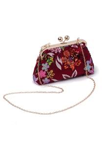 Sequin Evening Bag Exquisitely Crafted Evening Bag With Asymmetrical Sequin Embroidery And Floral Motifs. Clutch Bag Ideal For Parties, Wedding, Prom, Dinner/Banquet, Dinner/Banquet, Best Gift For Women Mom Teacher Friend Bridesmaid Lightweight Clutch Bag - Burgundy - View 7