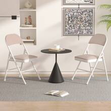 VECELO 33.8'Square Folding Tables, Dining Chairs Set Of 4, Portable Folding Table And Chairs Set, 3 Size Options - Beige - View 7