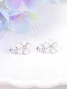 Hoa tai nữ không gây dị ứng, Hoa tai đính hoa nhỏ, Hoa tai tinh tế và thời trang, Thích hợp làm quà tặng sinh nhật - Bạc - Xem 3