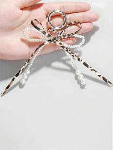 1 件豹纹蝴蝶结钥匙扣印花丝带仿珍珠蝴蝶结包包吊坠钥匙扣手机链 - 彩色 - 查看 4