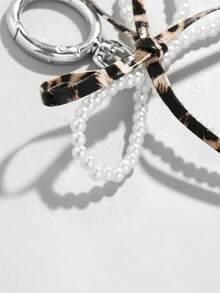 1 件豹纹蝴蝶结钥匙扣印花丝带仿珍珠蝴蝶结包包吊坠钥匙扣手机链 - 彩色 - 查看 8