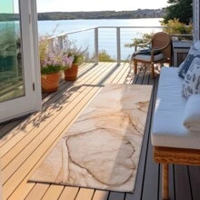 3' X 8' Beige And Orange Abstract Washable Non Skid Indoor Outdoor Runner Rug