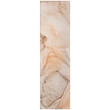 3' X 8' Beige And Orange Abstract Washable Non Skid Indoor Outdoor Runner Rug