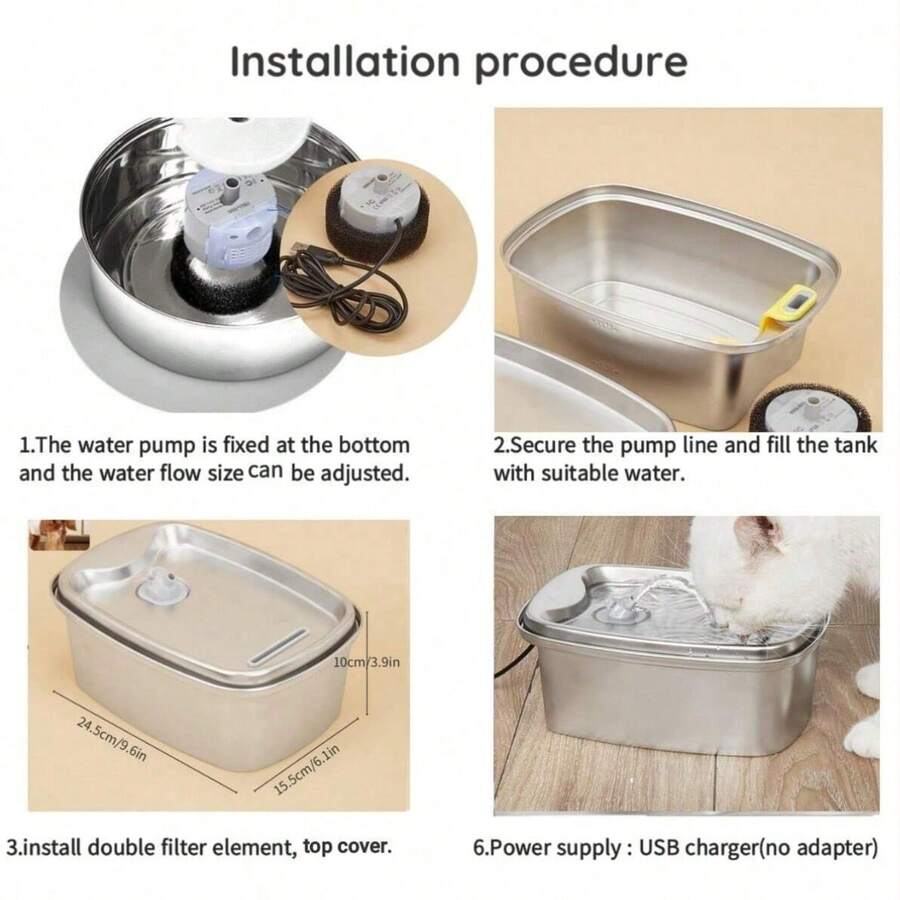 1pc Automatic Pet Water Fountain Stainless Steel, 61oz/1.8L Dogs/Cats