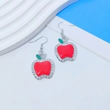 Hoa tai kim loại hình quả lựu đính đá Rhinestone Drips mới, Phụ kiện trang sức thanh lịch, tuyệt vời cho Giáng sinh - Bông tai đính đá táo - Xem 7
