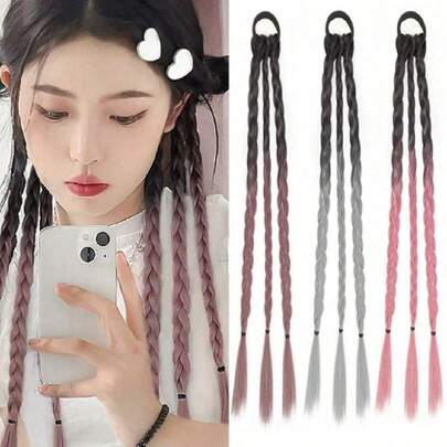 2个合成纤维马尾辫发圈，弹性渐变编发圈