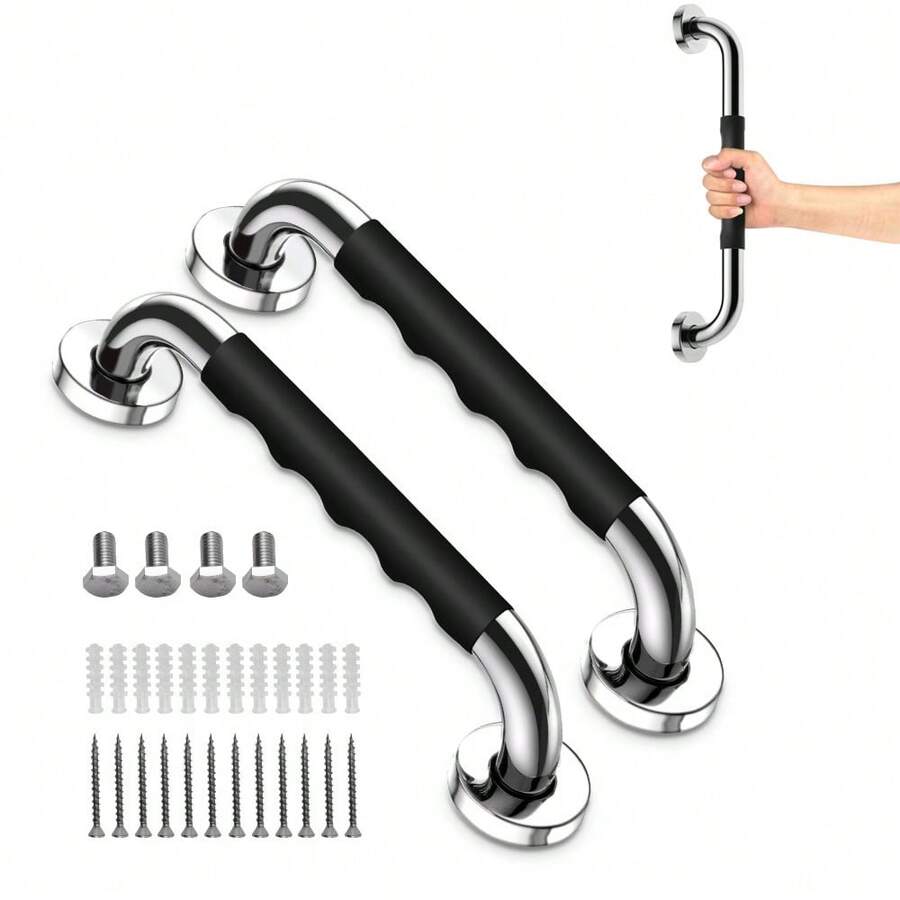 2 Pack 12 Inch Shower Grab Bars With NonSlip Rubber Handles, Bathroom