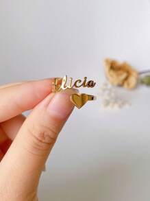 女士定制名字戒指，不锈钢饰品，可定制多个名字的不锈钢开口可调节戒指，情侣名字戒指，可定制2-3个名字，情人节情侣礼物，送给爱人、家人、朋友、父母的定制礼物，情人节、母亲节礼物，夏季饰品，女士沙滩配饰 - 金色 - 查看 13