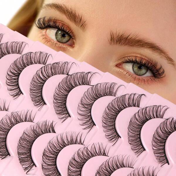 10 Pares de Cílios Manga, Cílios Postiços de Falso Vison, Cílios de Olho de Gato Naturais, Cílios Postiços Volumosos, Extensão de Cílios, Essenciais de Viagem, Ferramentas de Maquiagem, Tiras de Cílios, Cílios, Cílios Postiços