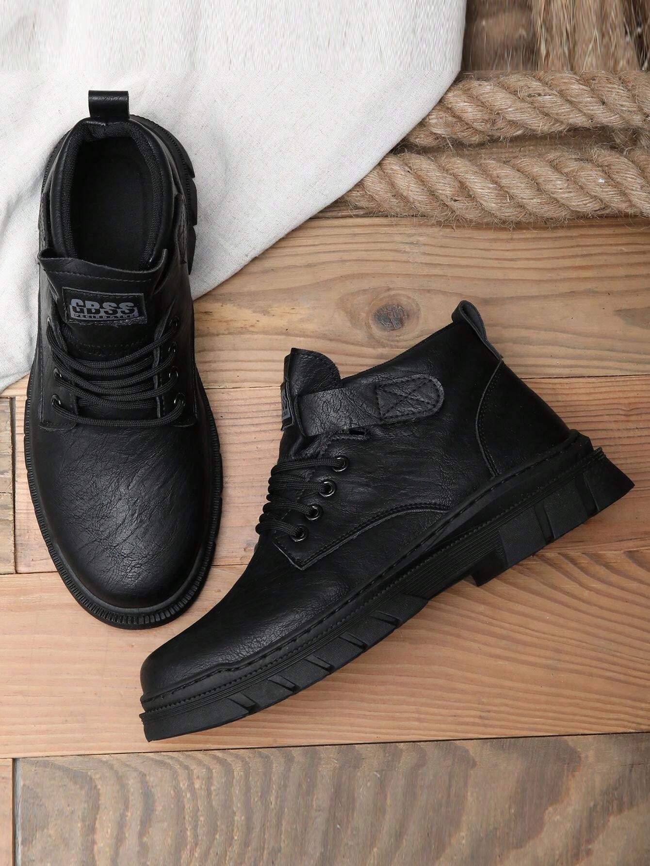 Men LaceUp Thick Sole Casual Boots, Leather Surface Sneaker Shoes For