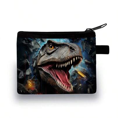 1pc Dinosaur Themed Polyester Zip Closure Cute Coin Purse Suitable For Boys And Girls, For Daily Use At Home Or Outdoor