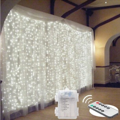 LED Window Curtain String Lights With Remote Control, Battery Powered Christmas Lights, Fairy Lights For Wedding, Valentine's Day Gift, New Year Party, Patio Garden Window Decor