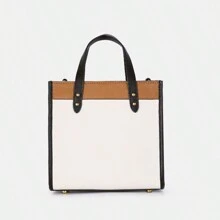 Coach Bolso tipo tote vertical con parche de campo 22, bolso de compras, bandolera, bolso de hombro, pequeño para mujer, color blanco y marrón - blanco y marrón - Ver 4