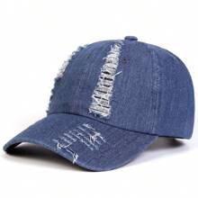 1 件装男士破洞牛仔棒球帽，可调节，时尚防晒，休闲，适合春秋季户外、旅行、海滩派对 - 彩色 - 查看 11