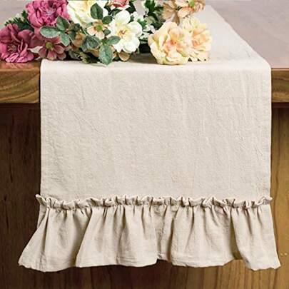 1 pieza Camino de mesa de encaje vintage de unicolor con borde con volantes y estilo campestre floral, adecuado para mesa de comedor de restaurante, mesa de café y como funda antipolvo