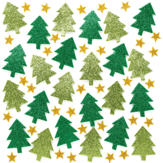 100片圣诞树和星星3D泡沫贴纸，DIY圣诞泡沫贴纸，自粘圣诞树和星星形状圣诞派对3D贴纸工艺品