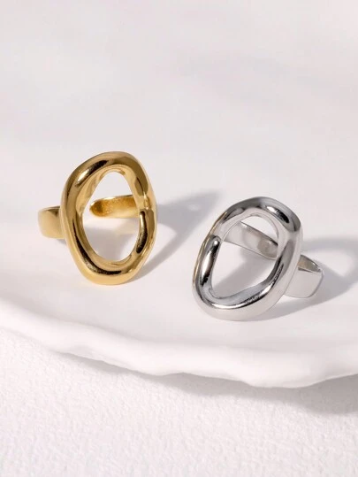 1 pieza Anillo abierto de acero inoxidable con diseño geométrico minimalista en forma de elipse, diseño elegante adecuado para el uso diario y de fiesta de las mujeres