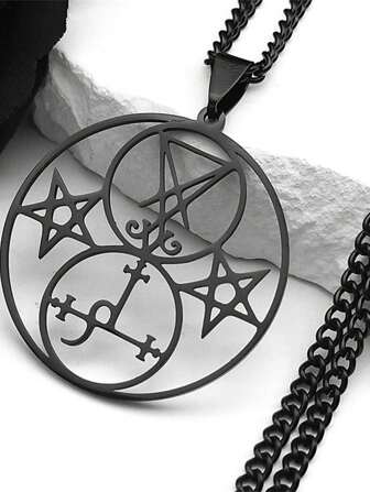 莉莉丝五角星教堂印记项链不锈钢撒旦恶魔空心五角星圆形项链